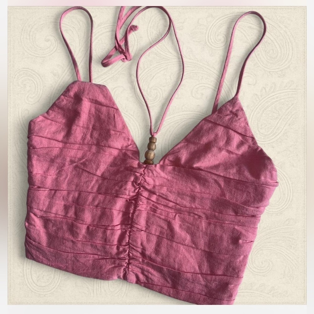Cropped Zara halter style Top with wooden beads and side zip size Small